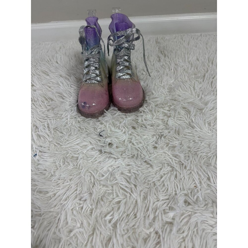 Justin Girls Glitter Gradient Lace-Up Boots Size 12 Pink Purple Silver Sparkle R
